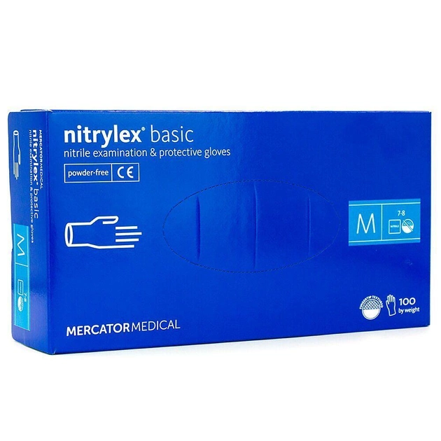 Перчатки нитриловые MERCATOR MEDICAL Nitrylex Basic неопудренные синие размер M (100 шт) - изображение 1