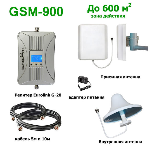 Репитер 2G-4G сети Eurolink G-20 комплект для монтажа ( усилитель ...