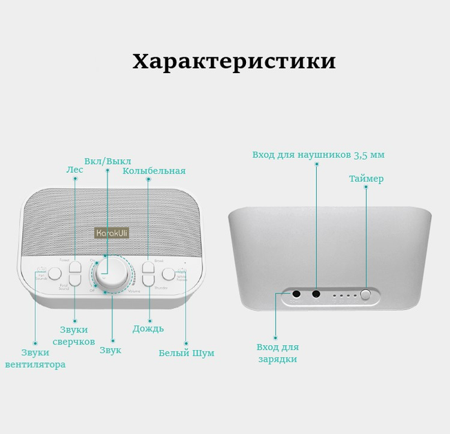 Портативна колонка генератор білого шуму KarakUli для сну і розслаблення, White noise для новонароджених - зображення 5