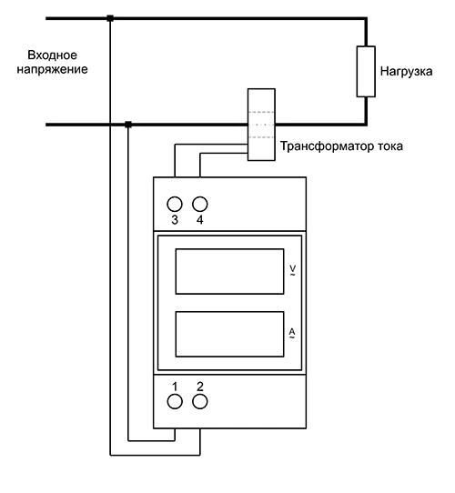 Схема подключения Вольтметр-Амперметра DSN-VC288