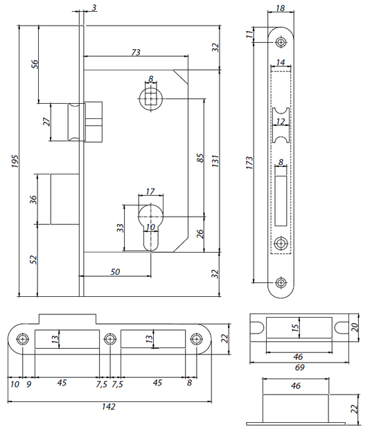 Замок врезной apecs 5300 g