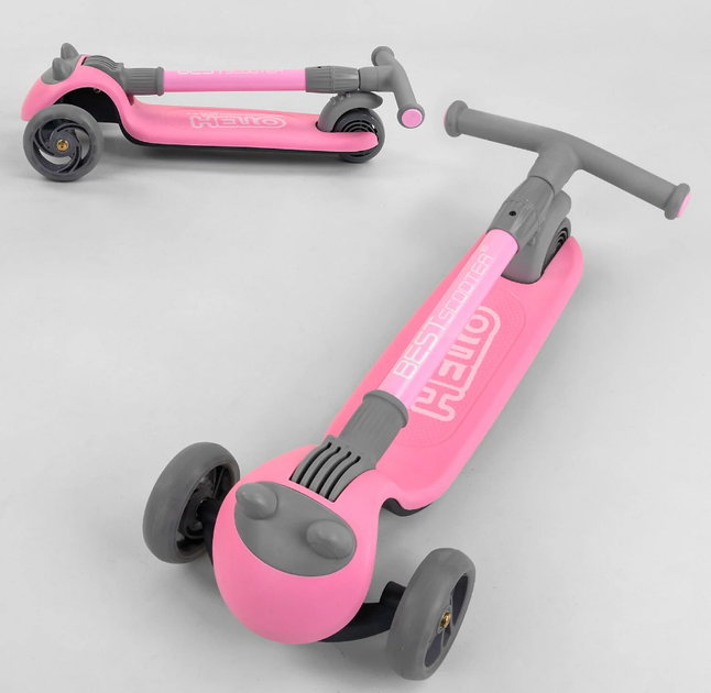 Самокат трехколесный Best Scooter складной алюминиевый руль, 3 колеса PU со светом Pink (102029) - изображение 4