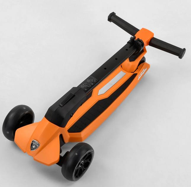 Самокат Lamborghini триколісний складане алюмінієве кермо, колеса PU зі світлом. Orange and Black (102314) - Фото 5 Самокат Lamborghini триколісний складане алюмінієве кермо, колеса PU зі світлом. Orange and Black (102314) - зображення 5