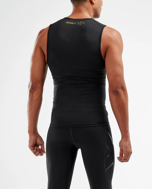Мужская компрессионная майка 2XU, MCS Cross Train Comp S/L Top MA4878a, S, черный/золотой - изображение 2
