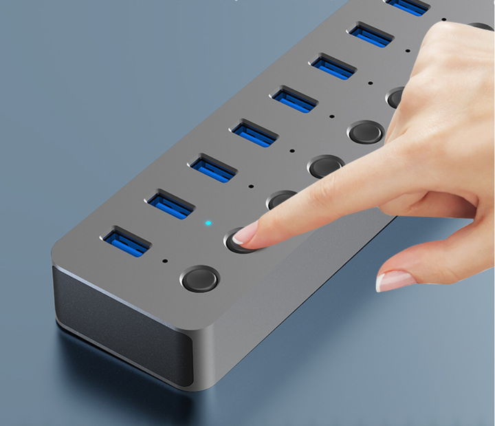 USB хаб Blueendless BS-HU701 USB 3.0 7 портів алюмінієвий з блоком живлення hub концентратор - зображення 7