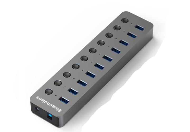 USB хаб Blueendless BS-HU101 USB 3.0 10 портів алюмінієвий з блоком живлення hub концентратор - зображення 11