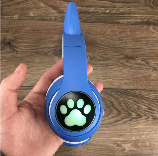 Беспроводные Детские Bluetooth наушники с подсветкой с MicroSD с FM-Радио Cat STN-28 с Кошачьими Ушками Синие - изображение 4