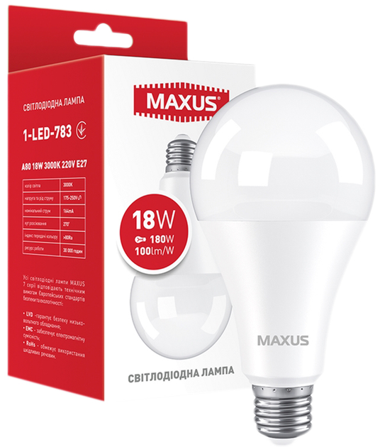 Rozetka Lampa Svetodiodnaya Maxus A80 18 Vt 3000 K 220 V E27 1 Led 783 Cena Kupit Lampa Svetodiodnaya Maxus A80 18 Vt 3000 K 220 V E27 1 Led 783 V Kieve Harkove Dnepropetrovske