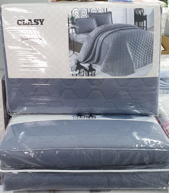 Покрывало стеганное хлопковое с наволочками Aran Clasy 240x260 Rabel V1 Серый - изображение 4