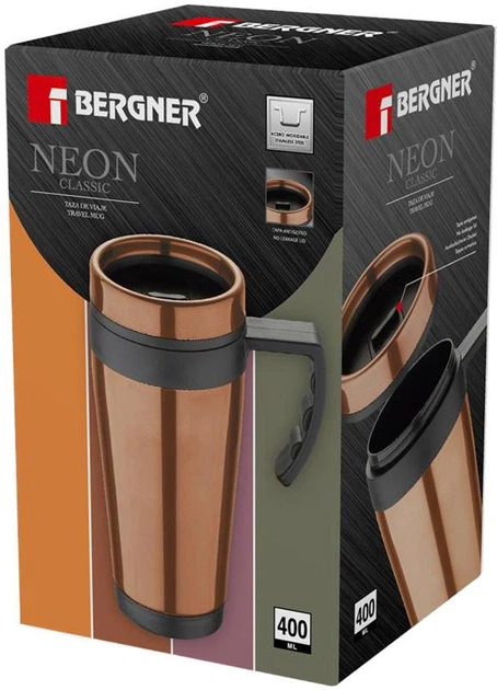 Термокружка Bergner Neon Bronze 400мл з силіконовою вставкою та ручкою