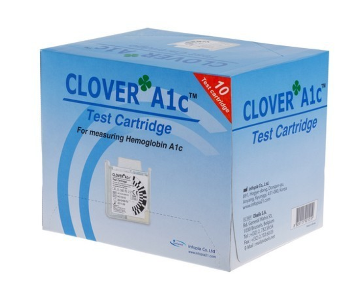 Тест-картридж для визначення глікованого гемоглобіну (HbA1c) до експрес-аналізатора Clover A1c Infopia 10шт. в упаковці - зображення 1