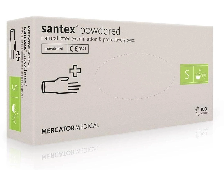 Рукавички латексні (S) Mercator Medical Santex Powdered (17201500) 100 шт 50 пар (10уп/ящ) - зображення 1