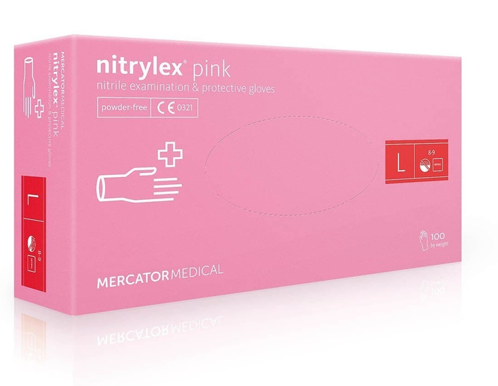 Перчатки нитриловые (L) Mercator Medical Nitrylex Pink розовые (17203000) 100 шт 50 пар (10уп/ящ) - изображение 1