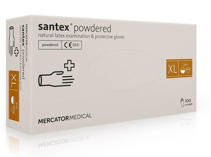 Рукавички латексні (XL) Mercator Medical Santex Powdered (17204700) 100 шт 50 пар (10уп/ящ) - зображення 1