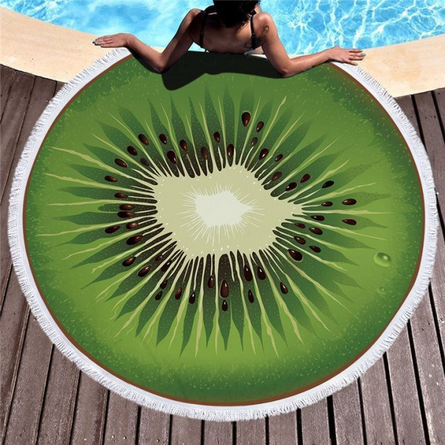 Пляжное круглое полотенце с бахромой Киви Kiwi NEW покрывало подстилка коврик каримат для пляжа и для дома с микрофиброй на 2 человека диаметр 150 см Towel Beach BR-6 - изображение 1