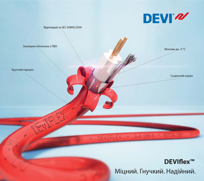 Теплый пол Deviflex 18T двужильный кабель с сплошным экраном, 180W (140F1236) - Фото 2 Теплый пол Deviflex 18T двужильный кабель с сплошным экраном, 180W (140F1236) - изображение 2