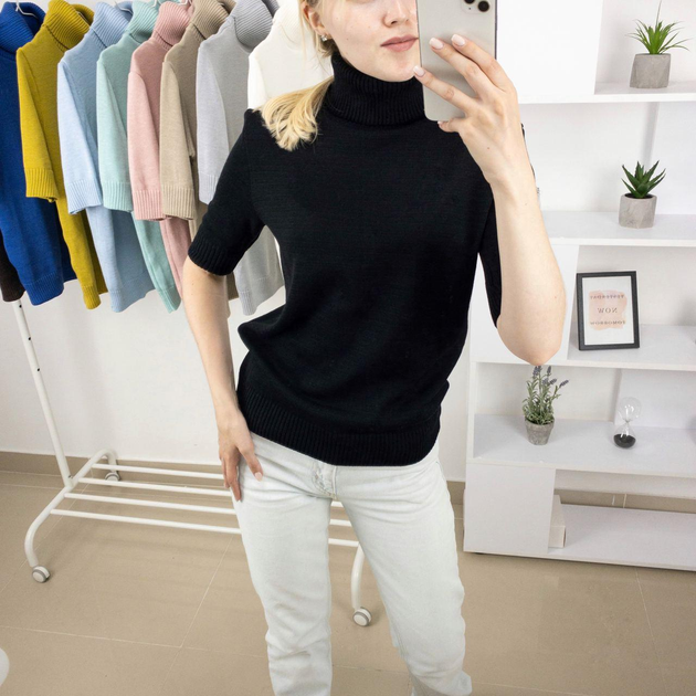 Кофта RI collection з горлом та коротким рукавом L Чорний - изображение 2