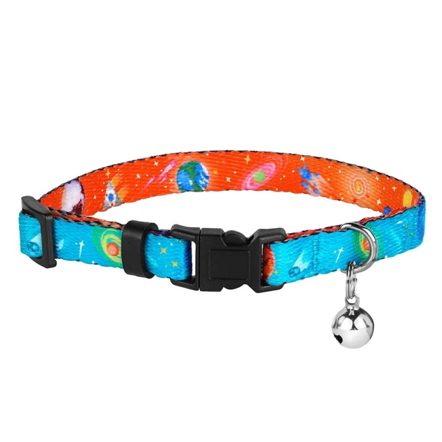 Ошейник для Кошек BronzeDog Urban Cosmos Нейлоновый с Пластиковой Пряжкой и Колокольчиком Голубой 10 мм 18-28 см (49/1212) - изображение 2