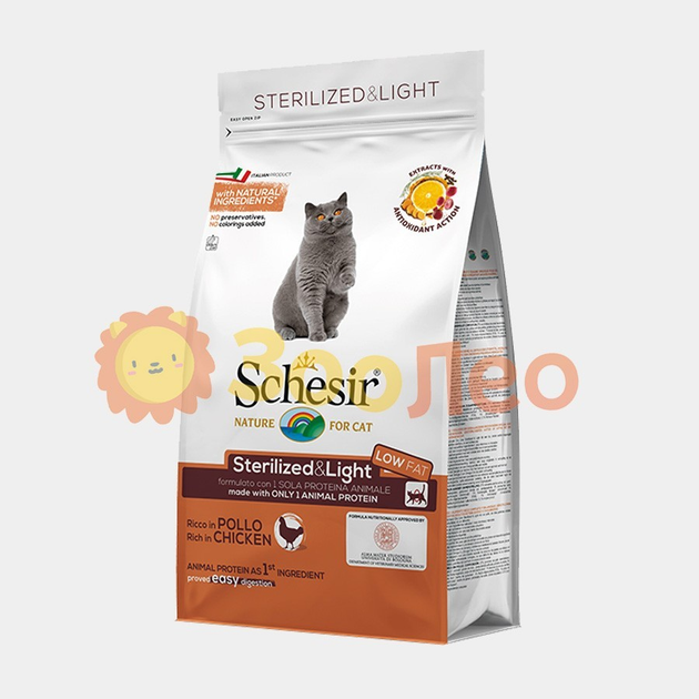 Сухой монопротеиновый корм Schesir Cat Sterilized & Light для взрослых ...
