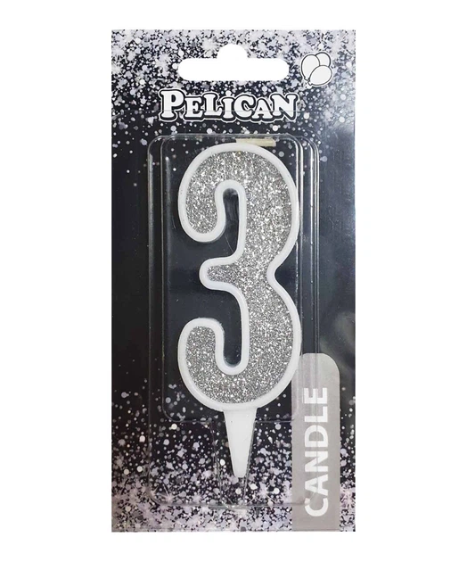 Свічка для торта Pelican "3" СРІБЛО 7см Срібний Pelican (867023) - Фото 1 Свічка для торта Pelican "3" СРІБЛО 7см Срібний Pelican (867023) - зображення 1