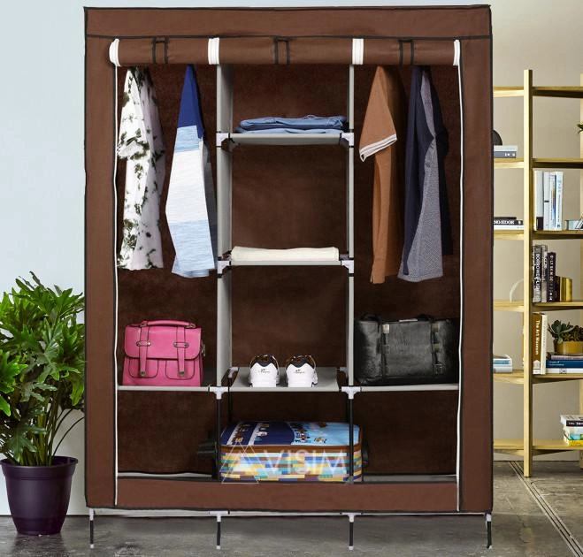 Складной каркасный тканевый шкаф Storage Wardrobe 88130 шкаф на три секции 130*45*175 коричневый - изображение 2