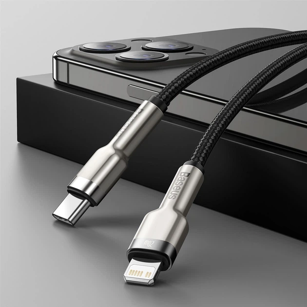 Kabel Baseus Cafule Type-C do Lightning 20W PD 0.25 m Black (CATLJK-01) - obraz 6