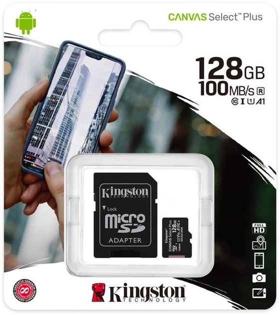 Kingston microSDXC 128GB Canvas Select Plus Class 10 UHS-I U1 V10 A1 + SD-адаптер (SDCS2/128GB) - изображение 3