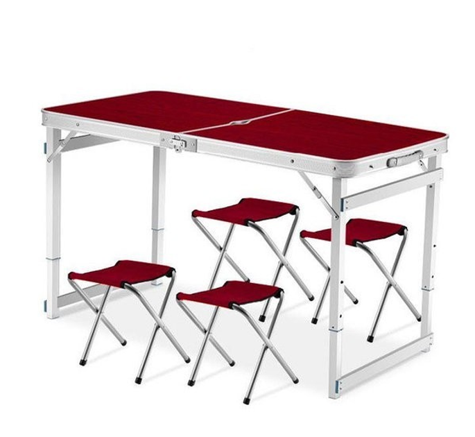 Складной столик чемодан для пикника, кемпинга 120 на 60 см с 4-мя стульями Folding Table Белый