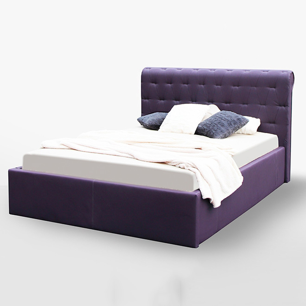 Кровать двуспальная с деревянным изголовьем и подъемным механизмом
