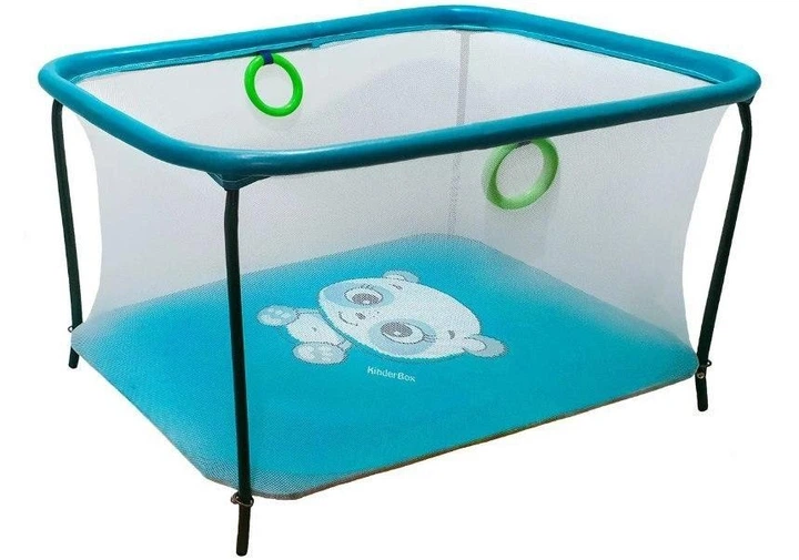 Манеж ігровий з дрібною сіткою Kinderbox Люкс Панда бірюза - Фото 1 Манеж ігровий з дрібною сіткою Kinderbox Люкс Панда бірюза - зображення 1