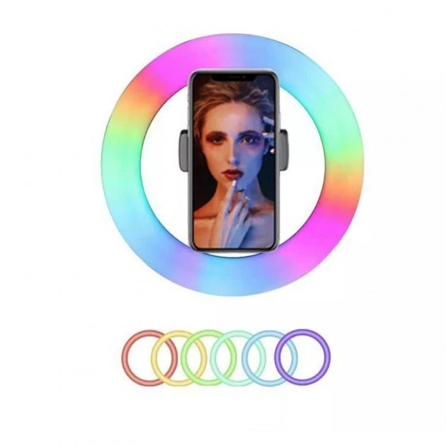 Светодиодная Кольцевая LED лампа с штативом и пультом для селфи RGB Mj38 38см - изображение 2