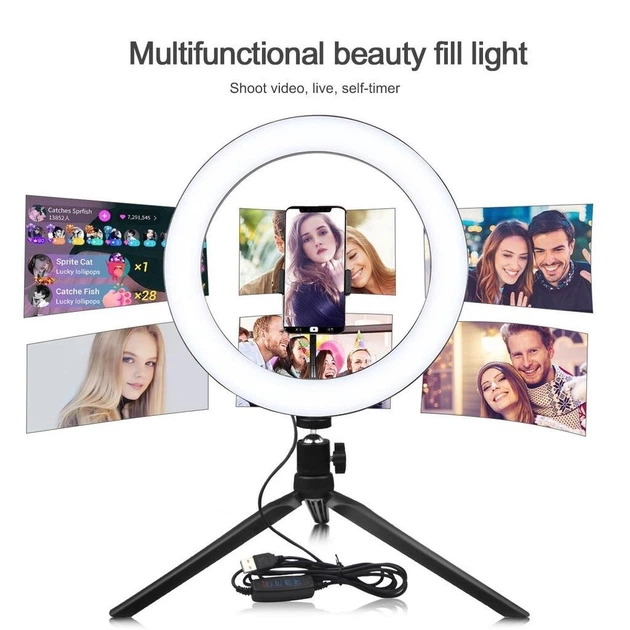 Кольцевая Светодиодная LED селфи-лампа 20 см Ring Fill/7326 + штативом - трипод Черный - изображение 5