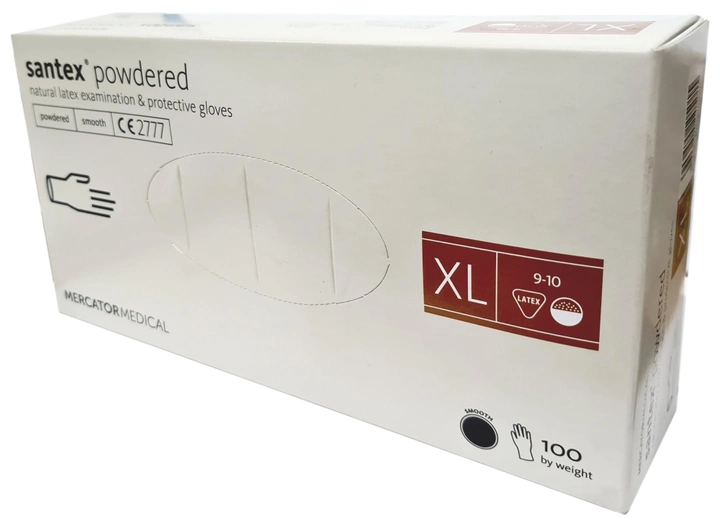 Перчатки Santex Латексные медицинские опудренные Размер XL 100шт Белые - изображение 1