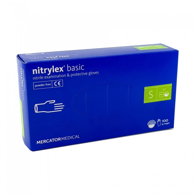 Рукавички Nitrylex basic медичні нітрилові неопудрені, Розмір S 100шт Сині - зображення 1