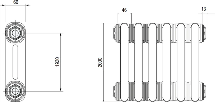 Радиатор стальной DELONGHI Multicolumn 2000 2-12 Config D с нижним ...