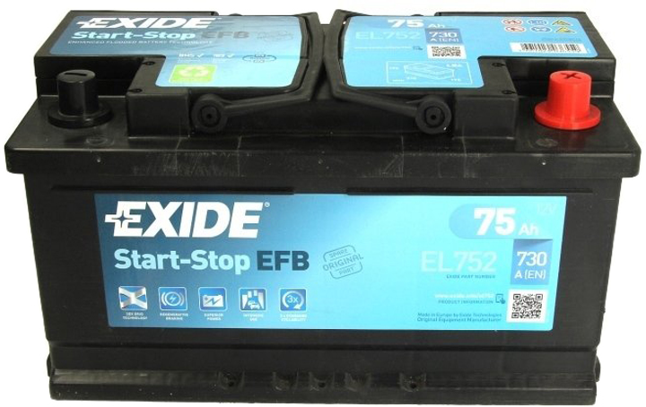 Автомобильный аккумулятор Exide Start-Stop EFB 75 А·ч Ев (-/+) Euro .