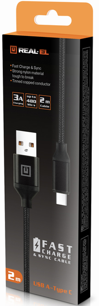 Кабель Real-El Premium USB A - Type C Fabric 2 м Black (EL123500047) - зображення 6