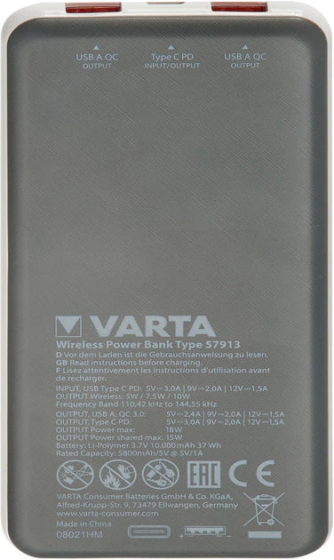 Powerbank Varta Wireless 10000 mAh White (57913101111) - obraz 5