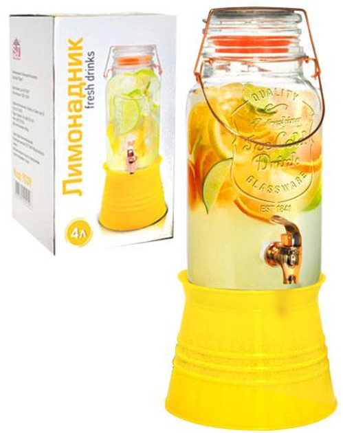 Емкость-банка для лимонада S&T Limoncello 4 л стеклянная с краником на ...