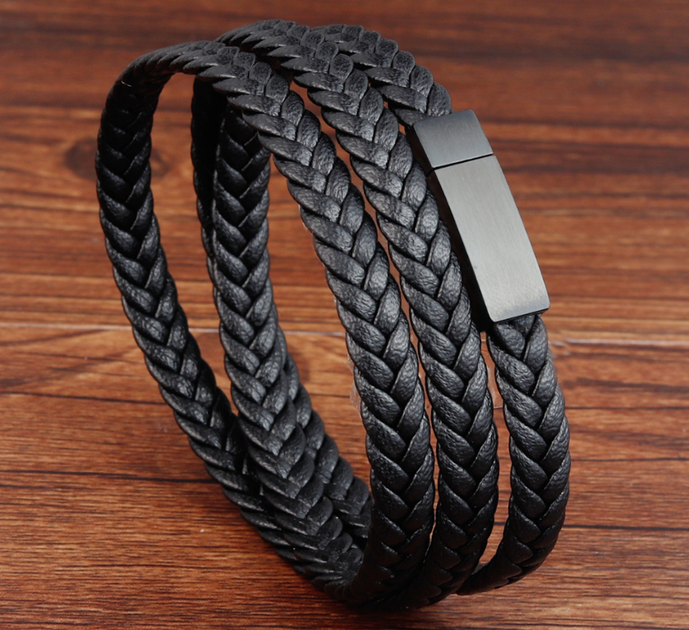 Чоловічий шкіряний браслет Primo Long Rope з магнітною застібкою Black Primo чорний - зображення 4