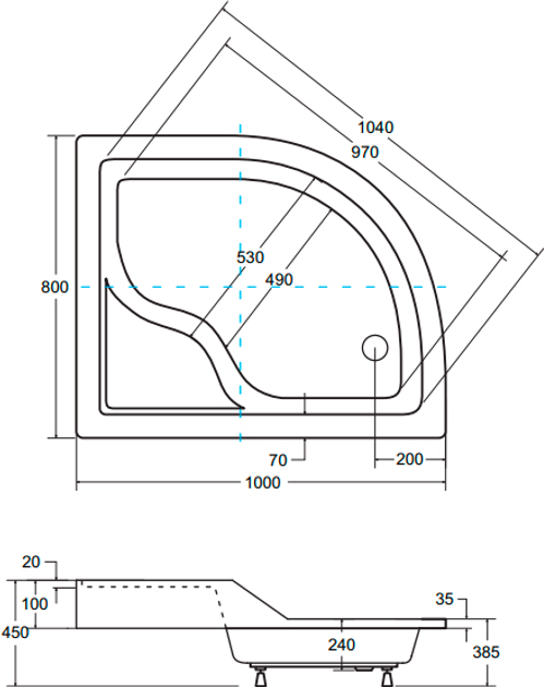 Душевой поддон полукруглый BESCO MAXI 100x80х24/38.5 P + ножки (5908239686161) - изображение 3