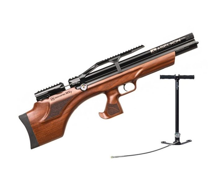 Пневматична PCP гвинтівка Aselkon MX7 Wood кал. 4.5 дерево + Насос Borner для PCP ви подарунок - зображення 1