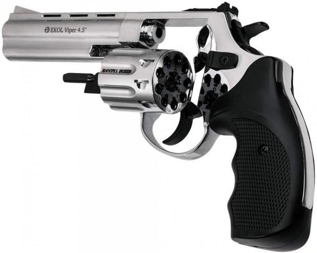 Револьвер під патрон Флобера EKOL 4.5 "хром(10070-2)+ в подарунок Патрони Флобера 4 мм Sellier & Bellot Sigal (50 шт) + Кобура оперативна для револьвера універсальна + Збройна чищення мастило-спрей XADO - зображення 2