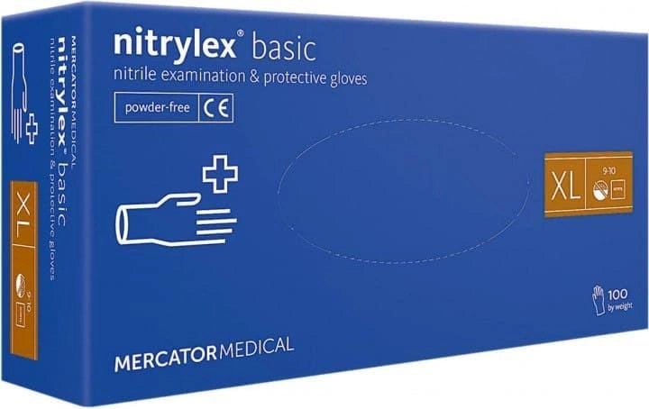 Перчатки Mercator Medical Nitrylex Basic нитриловые нестерильные XL 100 шт / уп (17204000) 10 уп / ящ - изображение 1