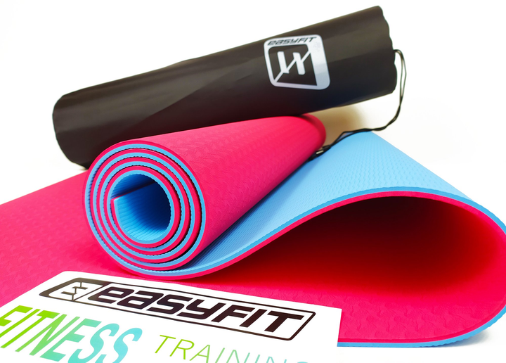 Килимок для йоги TPE+TC EasyFit ECO-Friendly 6 мм червоний з блакитним ...