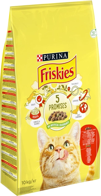 Сухой корм для взрослых кошек Purina Friskies с говядиной, курицей и овощами 10 кг (5997204569004) 