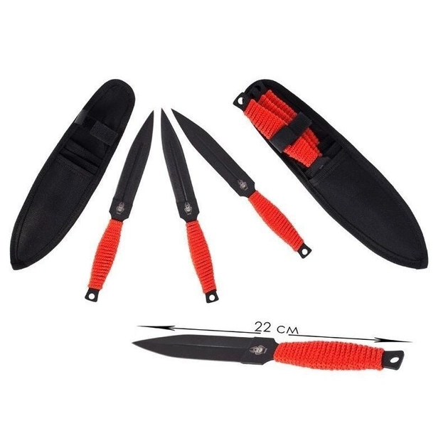Метательные ножи набор 3 штуки в чехле K005 Красные - изображение 1