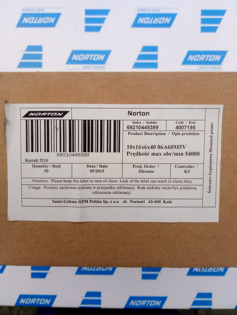 Шліфувальна Головка NORTON 10х16х6х40 - зображення 2