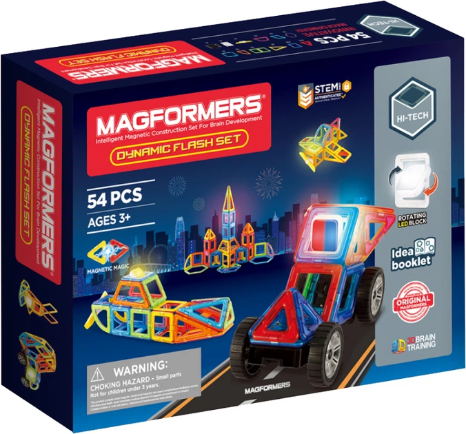 Klocki magnetyczne Magformers Zestaw budowlany z podświetleniem LED 54 elementy (730658090107) - obraz 2