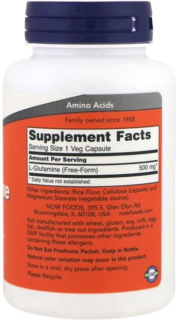 Дієтична добавка Now Foods L-Glutamine 500 мг 120 капсул (733739000927) - Фото 2 Дієтична добавка Now Foods L-Glutamine 500 мг 120 капсул (733739000927) - зображення 2